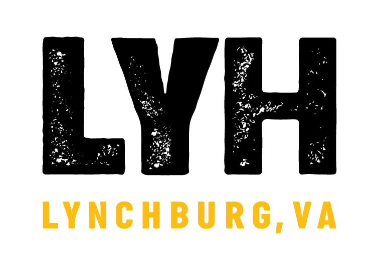 Lynchburg, VA text in yellow on black background.