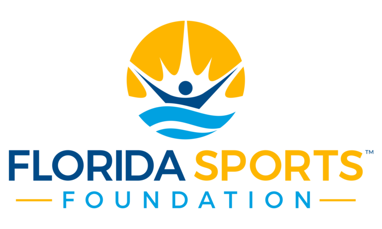 Florida Sports Foundation logo with sun, person, and waves.