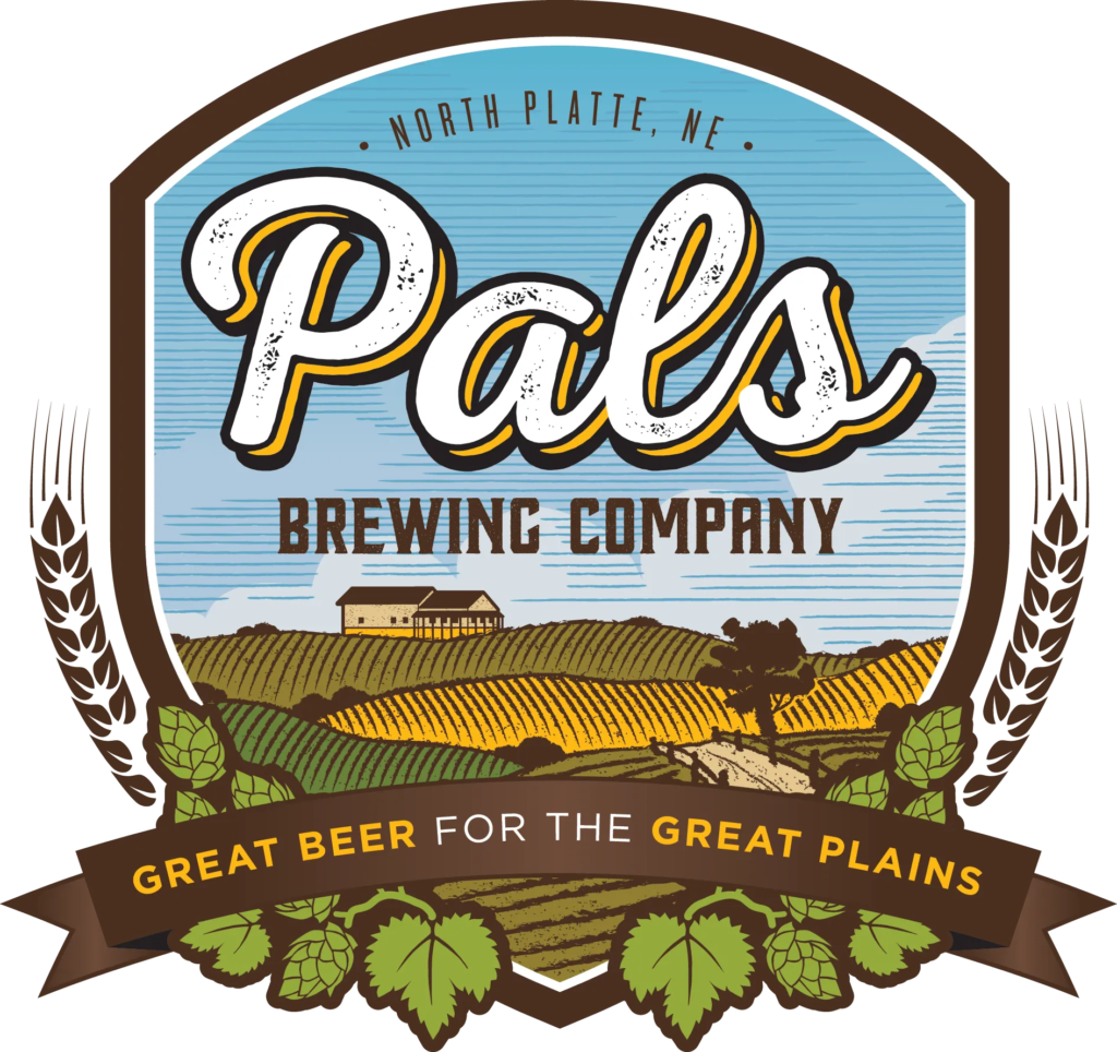 Pals Brewing Company logo with a landscape of fields and a barn.