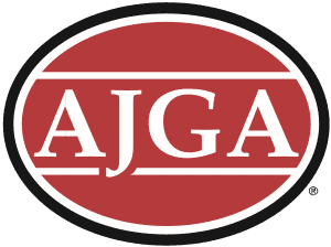 AJGA logo with red oval background and white text.