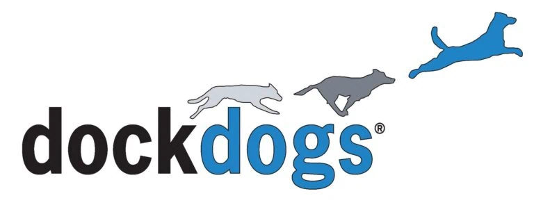 DockDogs logo with three stylized dogs jumping over water.