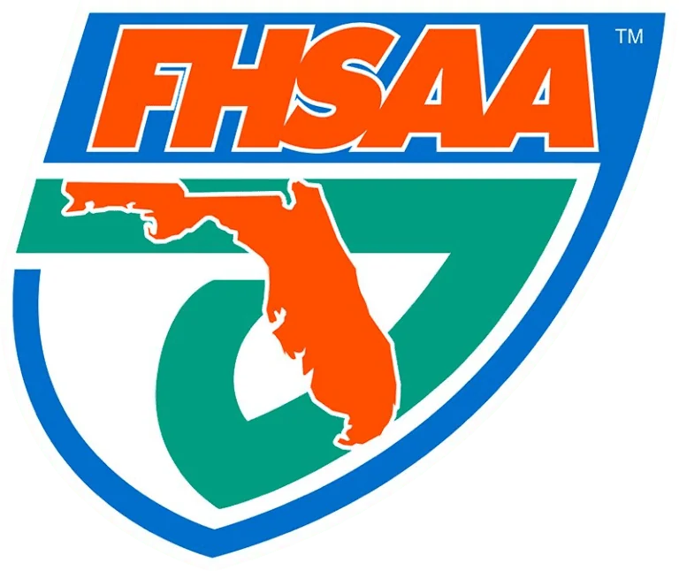 FHSAA logo with a map of Florida and a basketball.