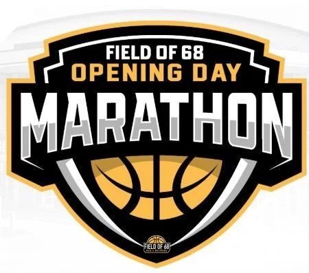Field of 68 opening day marathon logo with basketball and text.