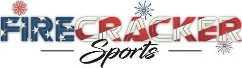 Firecracker Sports logo with red, white, and blue text and fireworks.